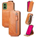 For Motorola Moto G35 Zipper Wallet Vertical Flip Leather Phone Case(Brown)