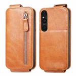 For Sony Xperia 1 V Zipper Wallet Vertical Flip Leather Phone Case(Brown)