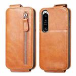 For Sony Xperia 1 IV Zipper Wallet Vertical Flip Leather Phone Case(Brown)