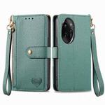For Honor 100 Pro 5G Love Zipper Lanyard Leather Phone Case(Green)