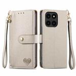 For Honor X6a Love Zipper Lanyard Leather Phone Case(Gray)