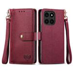 For Honor X6a Love Zipper Lanyard Leather Phone Case(Red)