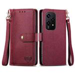 For Honor 200 Lite Love Zipper Lanyard Leather Phone Case(Red)