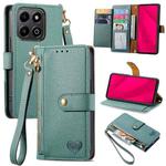 For Honor 200 Smart Love Zipper Lanyard Leather Phone Case(Green)