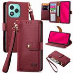 For Honor 400 Lite Love Zipper Lanyard Leather Phone Case(Red)