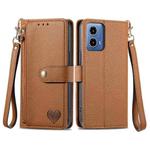 For Motorola Moto G34 Love Zipper Lanyard Leather Phone Case(Brown)