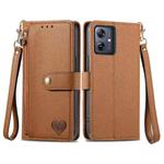 For Motorola Moto G54 Love Zipper Lanyard Leather Phone Case(Brown)