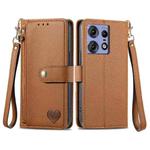 For Motorola Edge 50 Pro Love Zipper Lanyard Leather Phone Case(Brown)