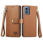 For Motorola Moto G Play 2024 Love Zipper Lanyard Leather Phone Case(Brown)