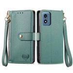 For Motorola Moto G Play 2024 Love Zipper Lanyard Leather Phone Case(Green)