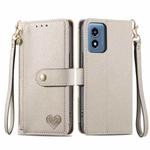 For Motorola Moto G Play 2024 Love Zipper Lanyard Leather Phone Case(Gray)