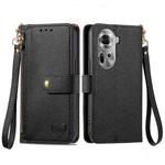 For OPPO Reno11 5G Global Love Zipper Lanyard Leather Phone Case(Black)