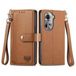 For OPPO Reno11 5G Global Love Zipper Lanyard Leather Phone Case(Brown)