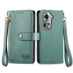 For OPPO Reno11 5G Global Love Zipper Lanyard Leather Phone Case(Green)