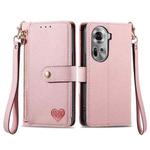 For OPPO Reno11 5G Global Love Zipper Lanyard Leather Phone Case(Pink)