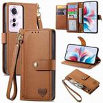 For OPPO Reno11 F 5G Love Zipper Lanyard Leather Phone Case(Brown)