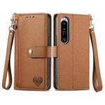For Sony Xperia 1 IV Love Zipper Lanyard Leather Phone Case(Brown)