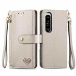 For Sony Xperia 1 IV Love Zipper Lanyard Leather Phone Case(Gray)