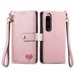 For Sony Xperia 1 IV Love Zipper Lanyard Leather Phone Case(Pink)