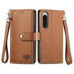 For Sony Xperia 5 IV Love Zipper Lanyard Leather Phone Case(Brown)