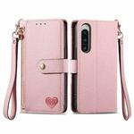For Sony Xperia 5 IV Love Zipper Lanyard Leather Phone Case(Pink)