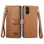 For Sony Xperia 5 V Love Zipper Lanyard Leather Phone Case(Brown)
