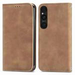 For Sony Xperia 1 V Retro Skin Feel Magnetic Flip Leather Phone Case(Brown)