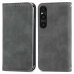 For Sony Xperia 1 V Retro Skin Feel Magnetic Flip Leather Phone Case(Grey)