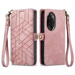 For Honor 100 Pro 5G Geometric Zipper Wallet Side Buckle Leather Phone Case(Pink)