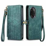 For Honor 100 Pro 5G Geometric Zipper Wallet Side Buckle Leather Phone Case(Green)