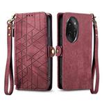 For Honor 100 Pro 5G Geometric Zipper Wallet Side Buckle Leather Phone Case(Red)