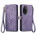 For Honor 100 Pro 5G Geometric Zipper Wallet Side Buckle Leather Phone Case(Purple)