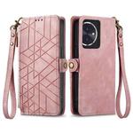 For Honor 100 5G Geometric Zipper Wallet Side Buckle Leather Phone Case(Pink)