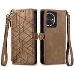 For Honor 100 5G Geometric Zipper Wallet Side Buckle Leather Phone Case(Brown)