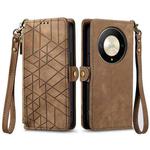 For Honor X9b Geometric Zipper Wallet Side Buckle Leather Phone Case(Brown)