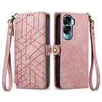 For Honor X50i Geometric Zipper Wallet Side Buckle Leather Phone Case(Pink)