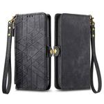 For Honor X50i Geometric Zipper Wallet Side Buckle Leather Phone Case(Black)