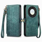 For Honor X9a Geometric Zipper Wallet Side Buckle Leather Phone Case(Green)