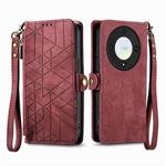 For Honor X9a Geometric Zipper Wallet Side Buckle Leather Phone Case(Red)