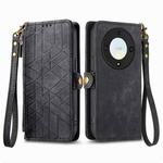 For Honor X9a Geometric Zipper Wallet Side Buckle Leather Phone Case(Black)