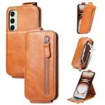 For Samsung Galaxy S24 FE 5G Zipper Wallet Vertical Flip Leather Phone Case(Brown)