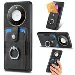 For Honor X60 Retro Skin-feel Ring Card Wallet Phone Case(Black)
