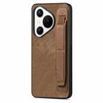 For Huawei Pura 70 Retro Wristband Holder Leather Back Phone Case(Brown)