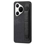 For Huawei Pura 70 Pro Retro Wristband Holder Leather Back Phone Case(Black)