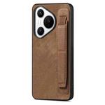 For Huawei Pura 70 Pro Retro Wristband Holder Leather Back Phone Case(Brown)