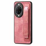 For Huawei nova 14 Retro Wristband Holder Leather Back Phone Case(Pink)