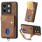 For Xiaomi Redmi Note 13 4G Retro Card Wallet Fold Leather Phone Case with Strap(Brown)