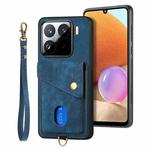 For Xiaomi 15 Retro Card Wallet Fold Leather Phone Case with Strap(Blue)