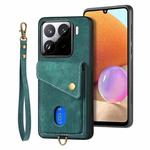 For Xiaomi 15 Retro Card Wallet Fold Leather Phone Case with Strap(Green)