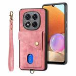 For Xiaomi Redmi Note 14 Pro+ 5G Retro Card Wallet Fold Leather Phone Case with Strap(Pink)